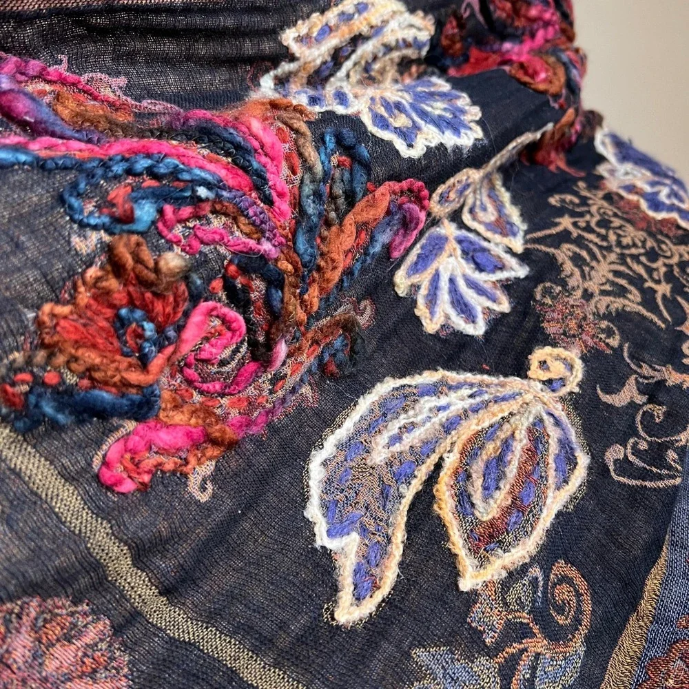 Vintage Boho Floral Tapestry Scarf Shawl Dark Artsy Forest Folk Chunky Wrap
